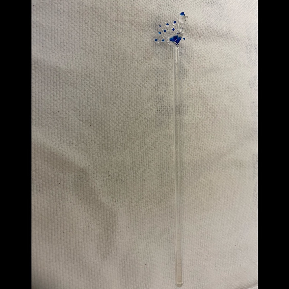 🔵4/$20 “PEACOCK” P H Glass Swizzle Stick Stirrer NEW